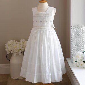 Strasburg Dress White Smocked Embroidery Cotton Size 5 Spring Portrait Vacation